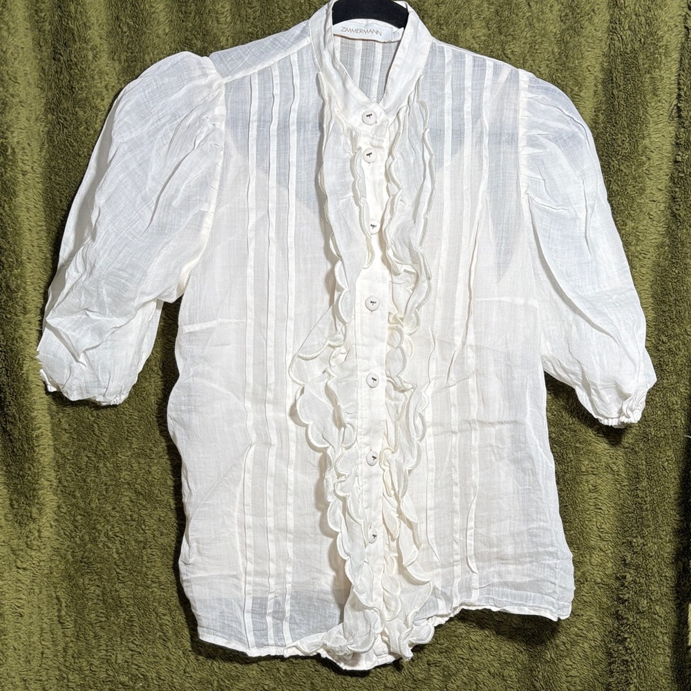 Zimmermann Cream Ruffle Pintuck Puff-Sleeve Blouse